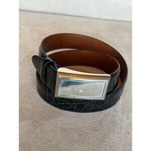 MCM Belt Buckle, Minimalist Rectangle Silver 2.5” X 1.5”‎ Black belt Included